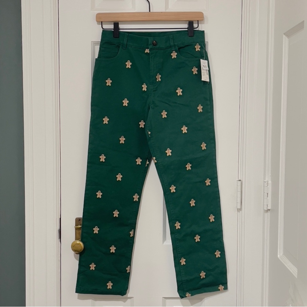 NWT Gymboree Green Gingerbread Embroidered Print Pants Size 12 Girls Holiday